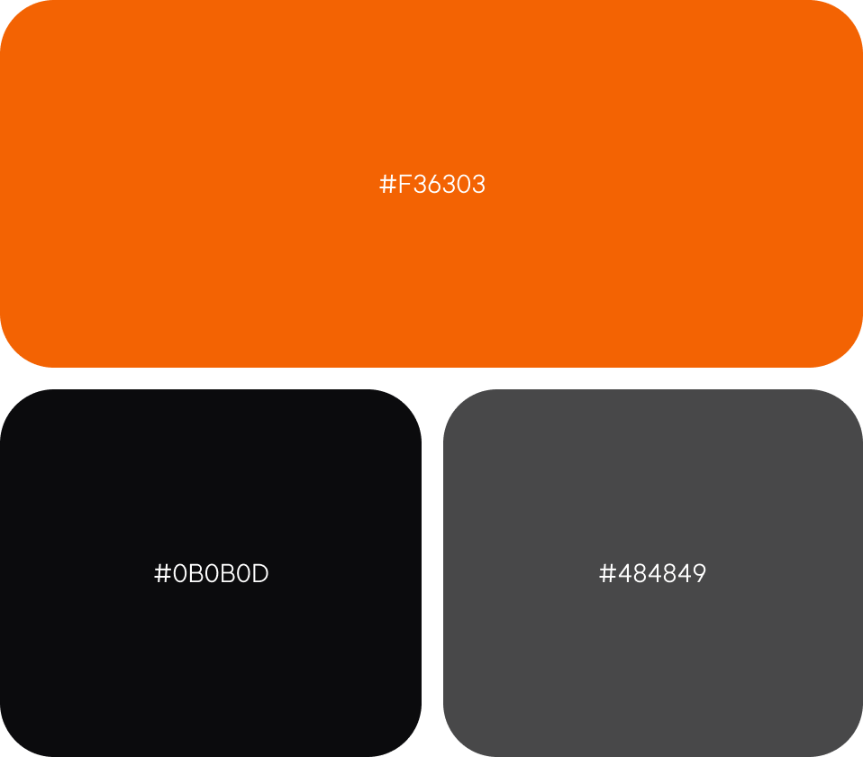 #F36303 #0B0B0D #484849