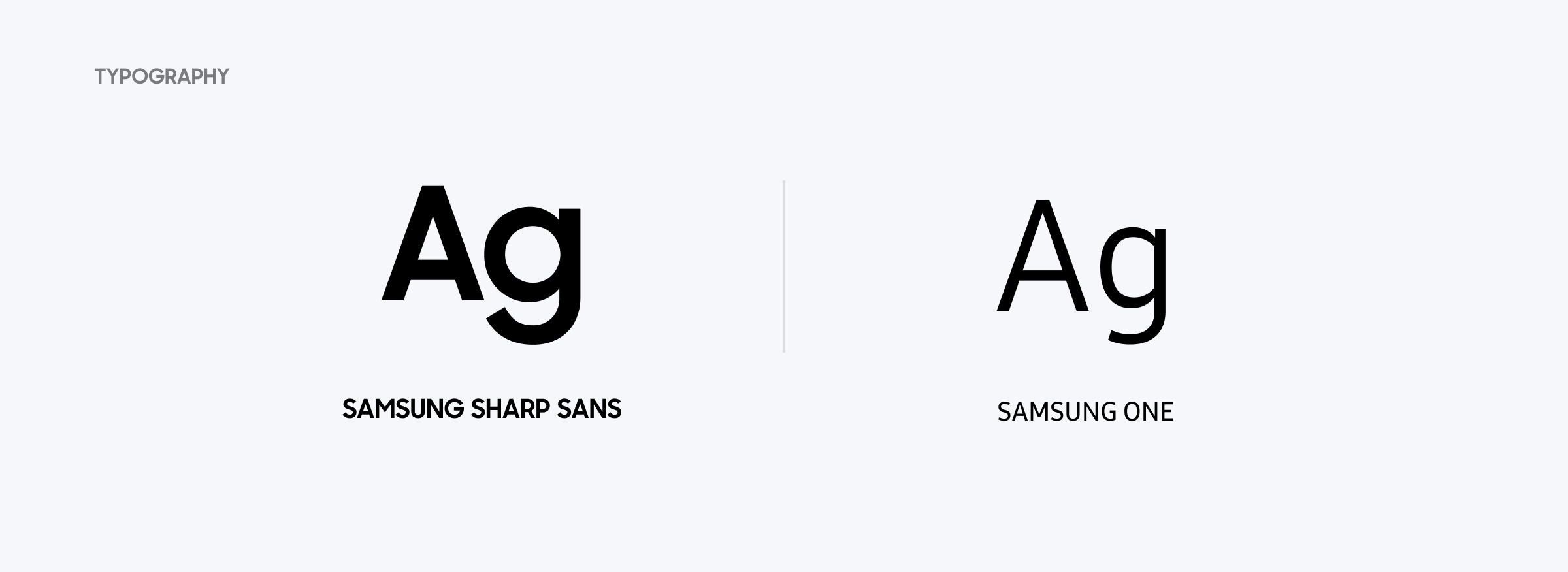 typography used - Samsung Sharp Sans, Samsung one